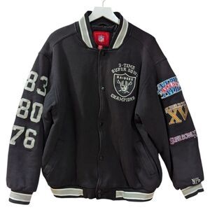Oakland Raiders NFL Super Bowl Patch 76, 80, 83 Varsity Bomber Jacket Men's XL